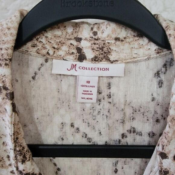 JM Collection Heavyweight Linen Top Womens 18 Button Blouse Animal Print - Picture 7 of 16